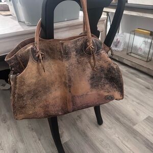 Bed Stu Distressed Brown & Black Leather Shoulder Bag